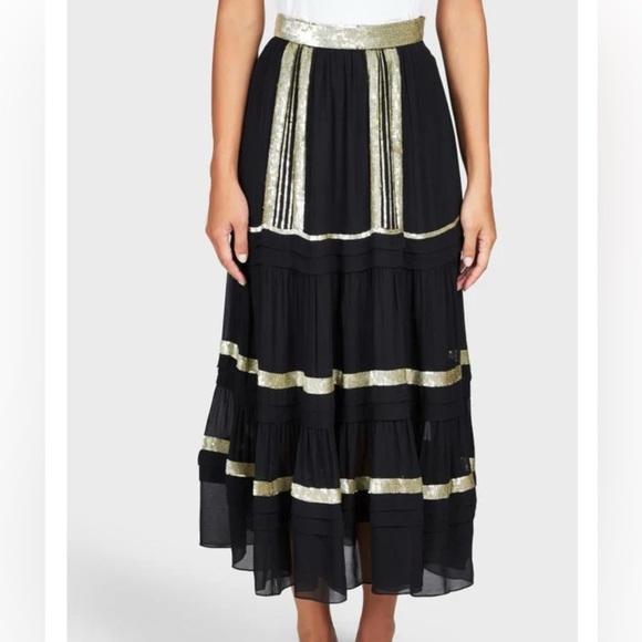 Temperley London Sable Sequine Embellished Black and Gold Women's Skirt Size 8 - Picture 1 of 12